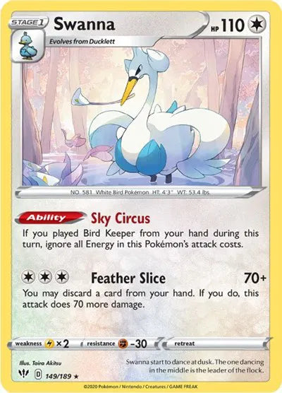 149/189 Swanna Reverse Holo - Darkness Ablaze