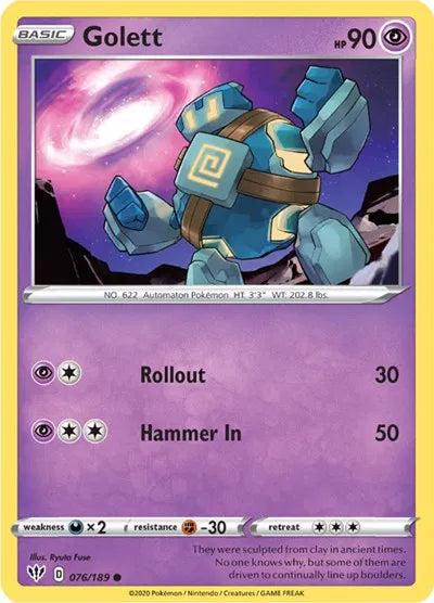 076/189 Golett Reverse Holo - Darkness Ablaze