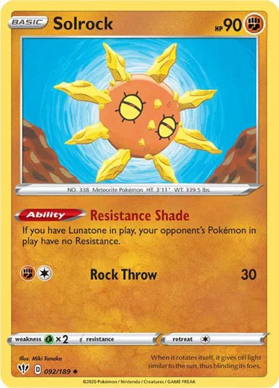 092/189 Solrock Reverse Holo - Darkness Ablaze