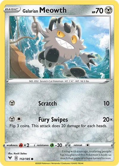 112/185 Galarian Meowth Reverse Holo - Vivid Voltage