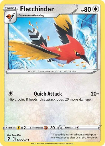 139/203 Fletchinder Reverse Holo - Evolving Skies