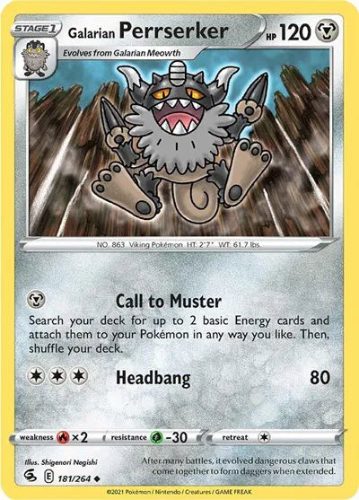 181/264 Galarian Perrserker Reverse Holo - Fusion Strike