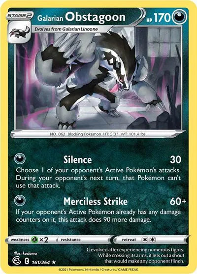 161/264 Galarian Obstagoon Reverse Holo - Fusion Strike
