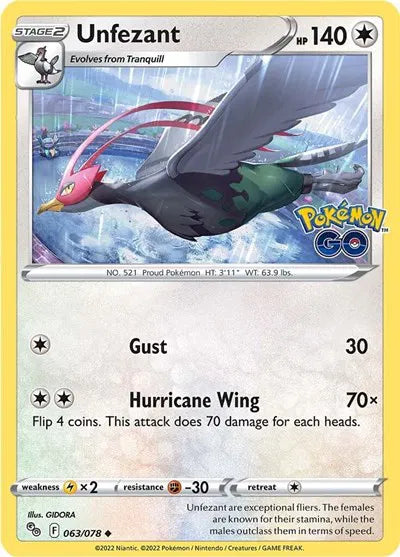 063/078 Unfezant Reverse Holo - Pokemon Go