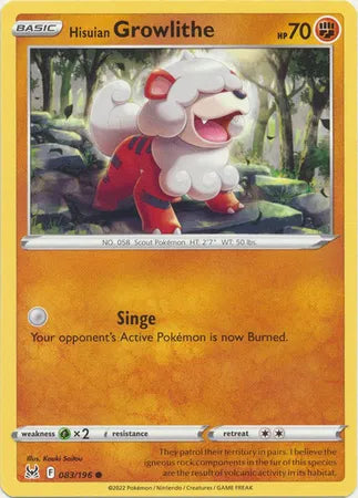 083/196 Hisuian Growlithe Reverse Holo - Lost Origin