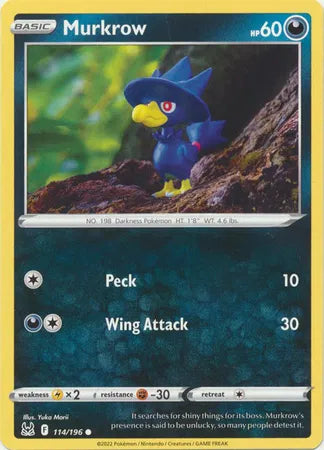 114/196 Murkrow Reverse Holo - Lost Origin