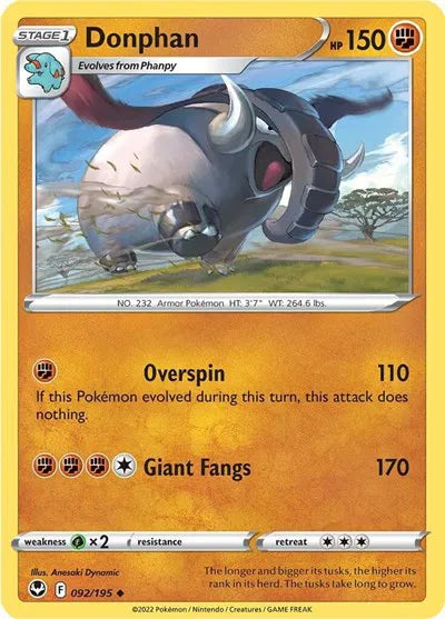 092/195 Donphan Reverse Holo - Silver Tempest