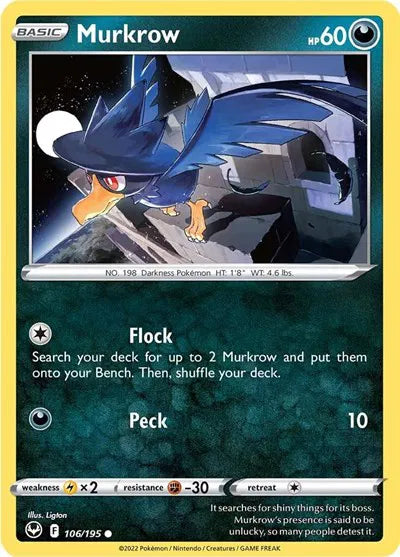 106/195 Murkrow Reverse Holo - Silver Tempest