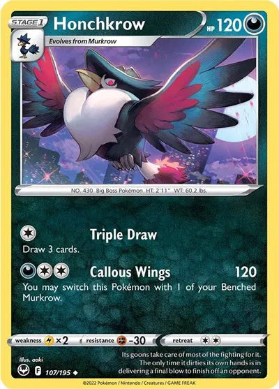 107/195 Honchkrow Reverse Holo - Silver Tempest