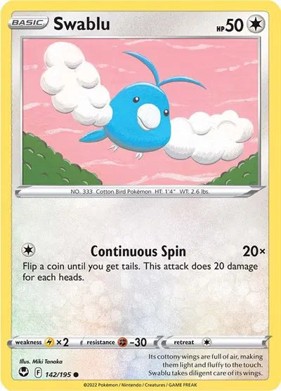 142/195 Swablu Reverse Holo - Silver Tempest