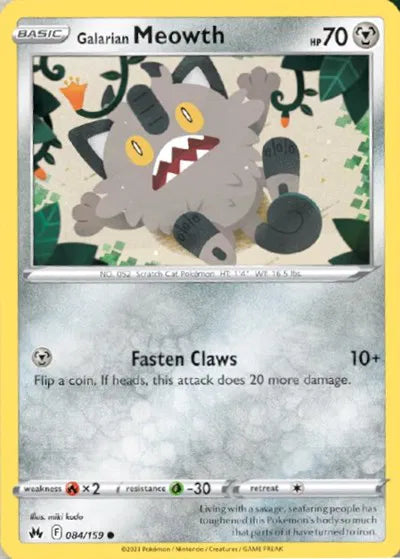 084/159 Galarian Meowth Reverse Holo - Crown Zenith