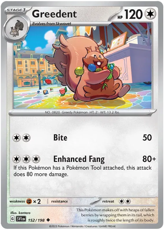 152/198 Greedent Reverse Holo - Scarlet & Violet Base Set