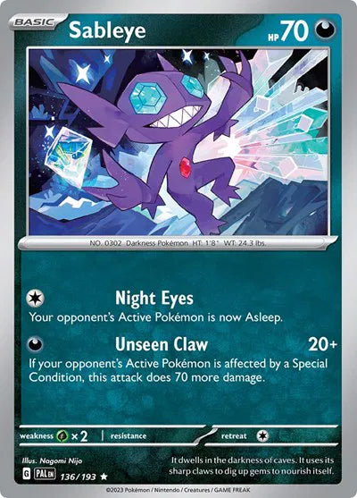 136/193 Sableye Reverse Holo - Paldea Evolve