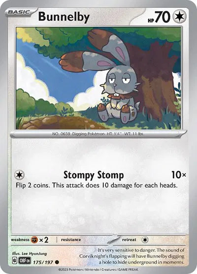 175/197 Bunnelby Reverse Holo - Obsidian Flames