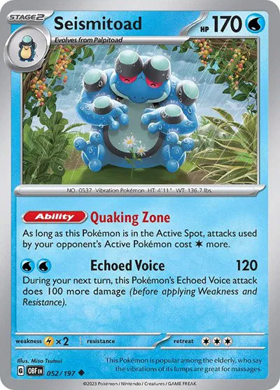 052/197 Seismitoad Reverse Holo - Obsidian Flames