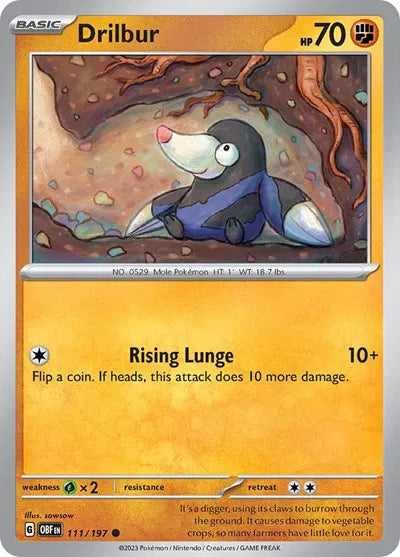 111/197 Drilbur Reverse Holo - Obsidian Flames