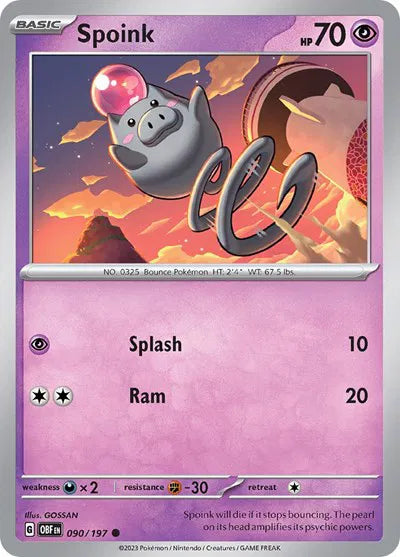 090/197 Spoink Reverse Holo - Obsidian Flames