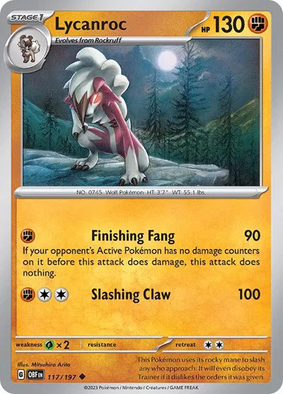 117/197 Lycanroc Reverse Holo - Obsidian Flames