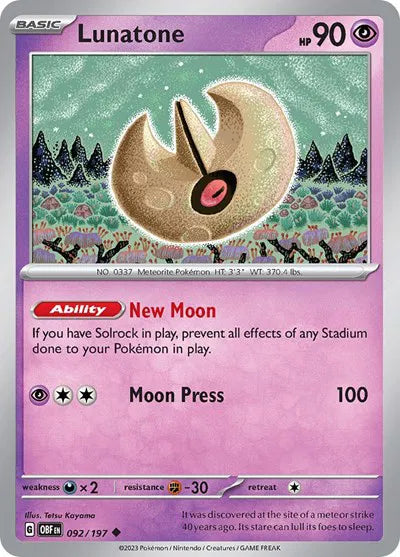 092/197 Lunatone Reverse Holo - Obsidian Flames