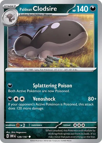 129/197 Paldean Clodsire Reverse Holo - Obsidian Flames