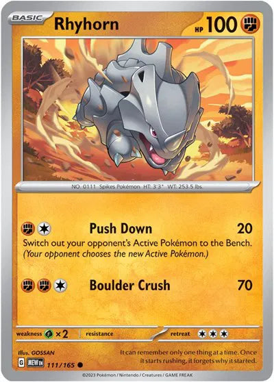 111/165 Rhyhorn Reverse Holo - 151