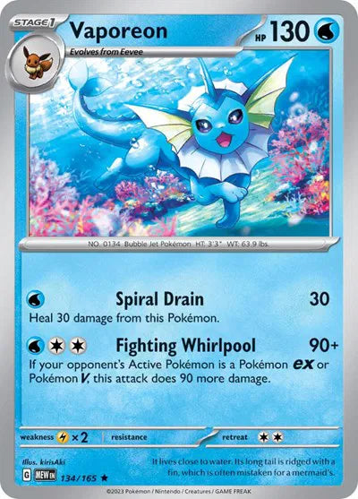 134/165 Vaporeon Reverse Holo - 151