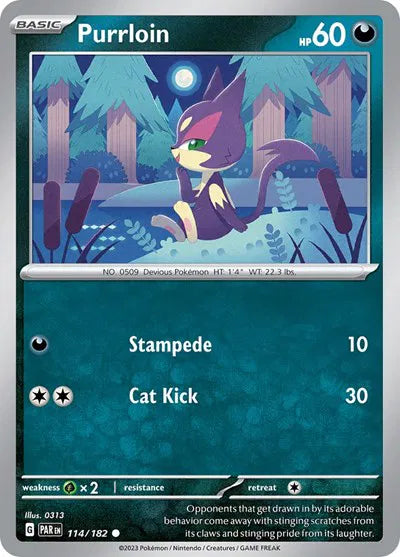 114/182 Purrloin Reverse Holo - Paradox Rift