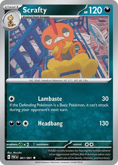 061/091 Scrafty Reverse Holo - Paldean Fates