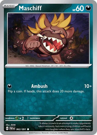 062/091 Maschiff Reverse Holo - Paldean Fates