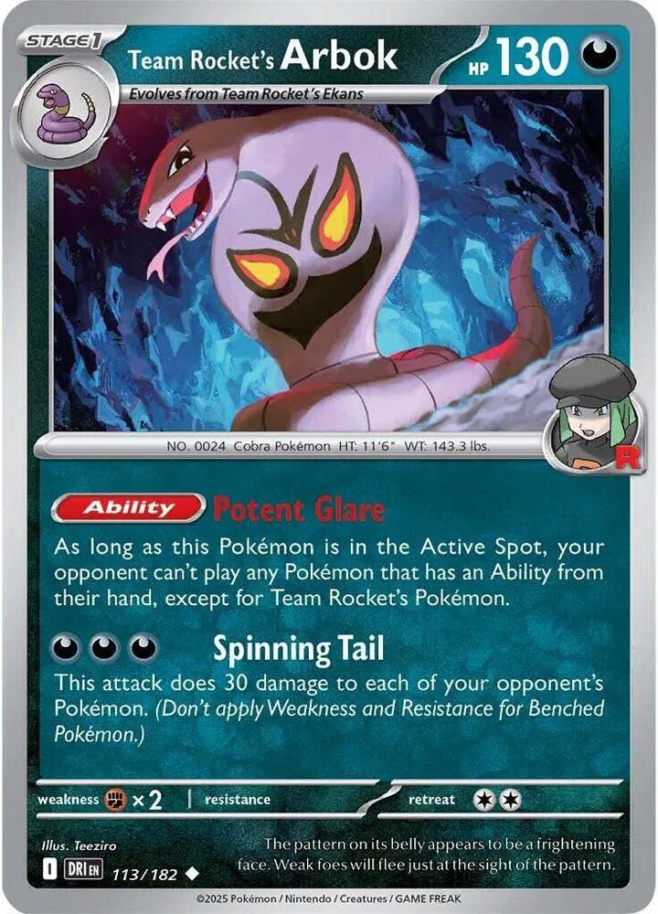 113/182 Team Rocket's Arbok Reverse Holo