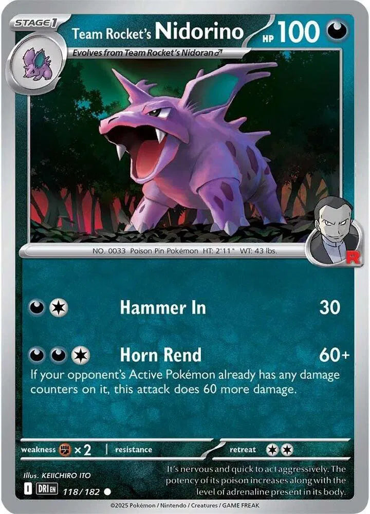 118/182 Team Rocket's Nidorino Reverse Holo