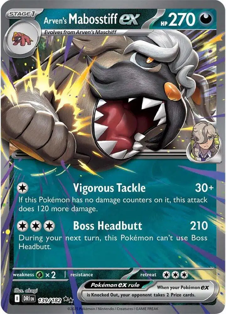 139/182 Arven's Mabosstiff EX - Destined Rivals