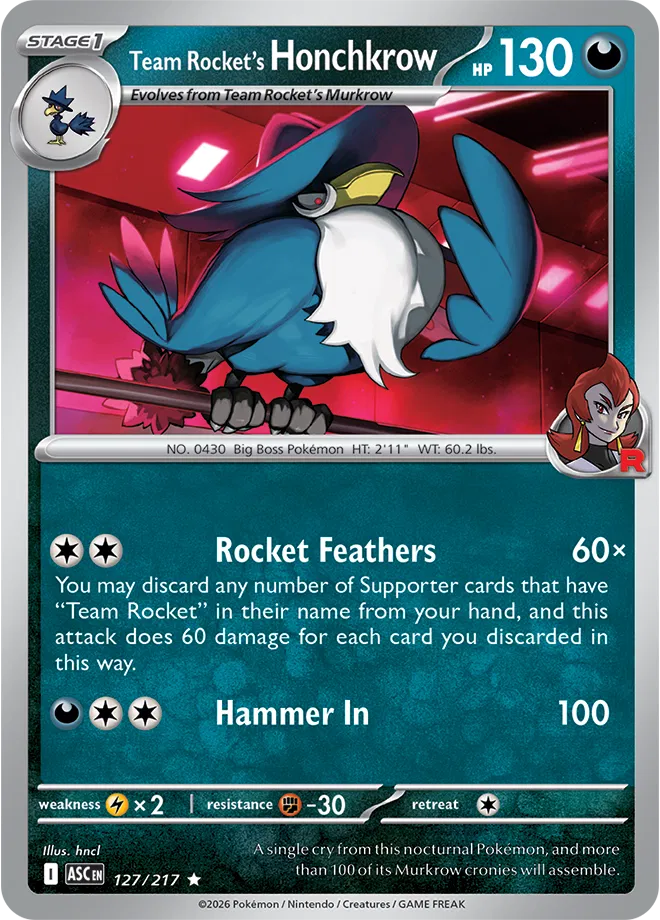 127/217 Team Rocket's Honchkrow Holofoil