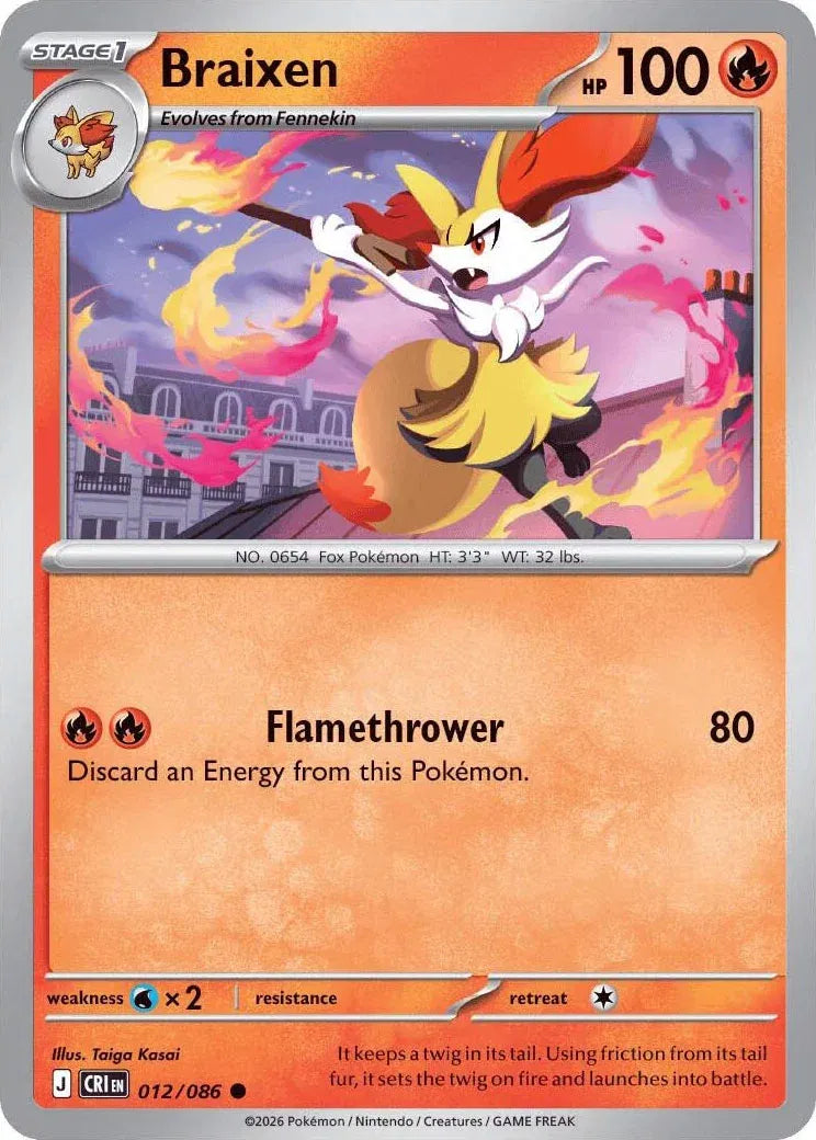 012/086 Braixen Reverse Holo- Chaos Rising
