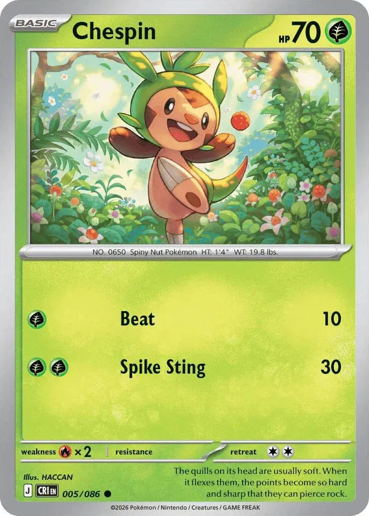 005/086 Chespin Reverse Holo - Chaos Rising