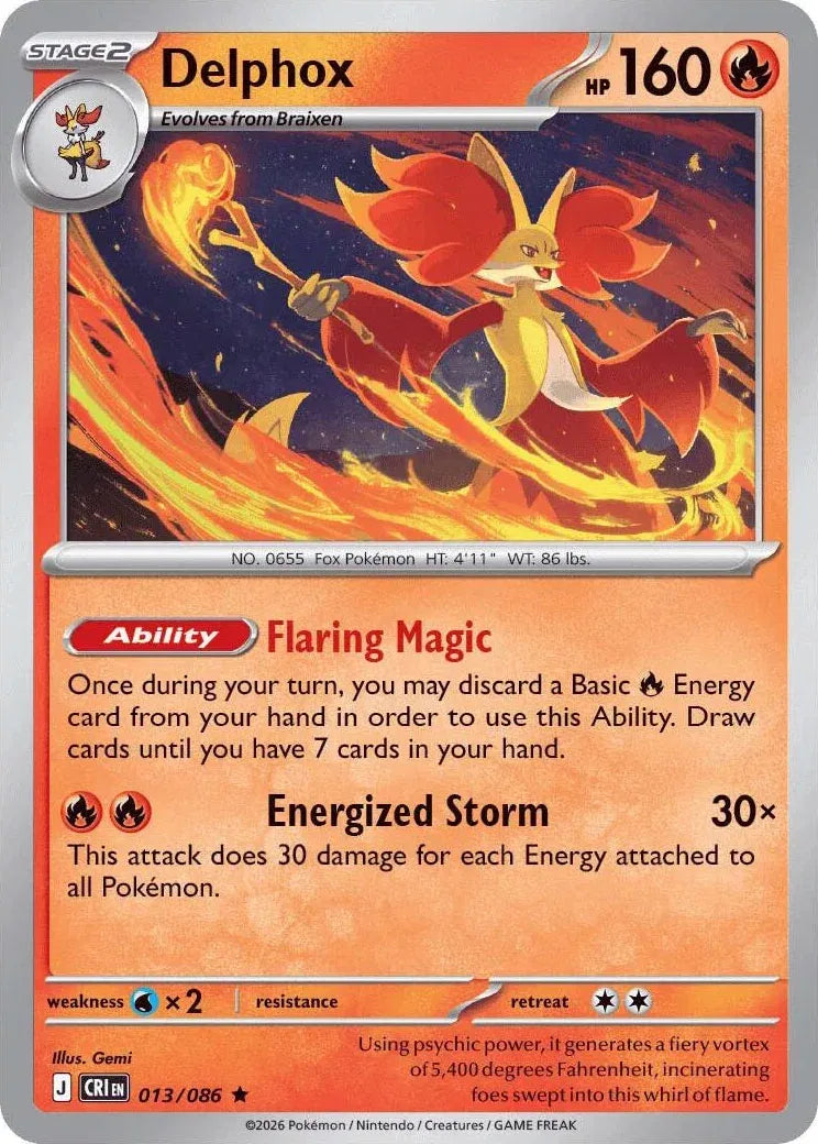 013/086 Delphox Reverse Holo- Chaos Rising