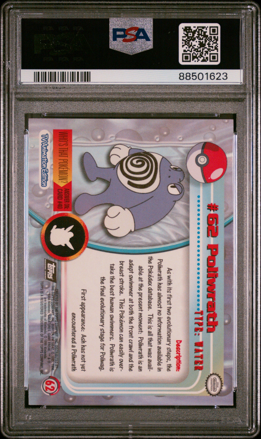 Poliwrath 62 Topps Rainbow Foil Black Logo PSA 7